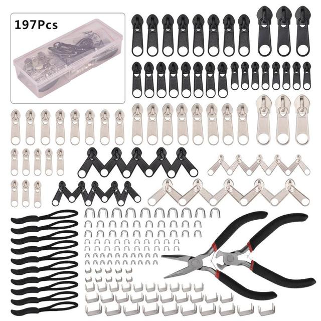 197 Pc Zipper Repair Kit Zipper Replacement Pull Rescue with Zipper Install  Pliers Tool for Bag Tent Luggage Sleeping Bag Jacket - AliExpress